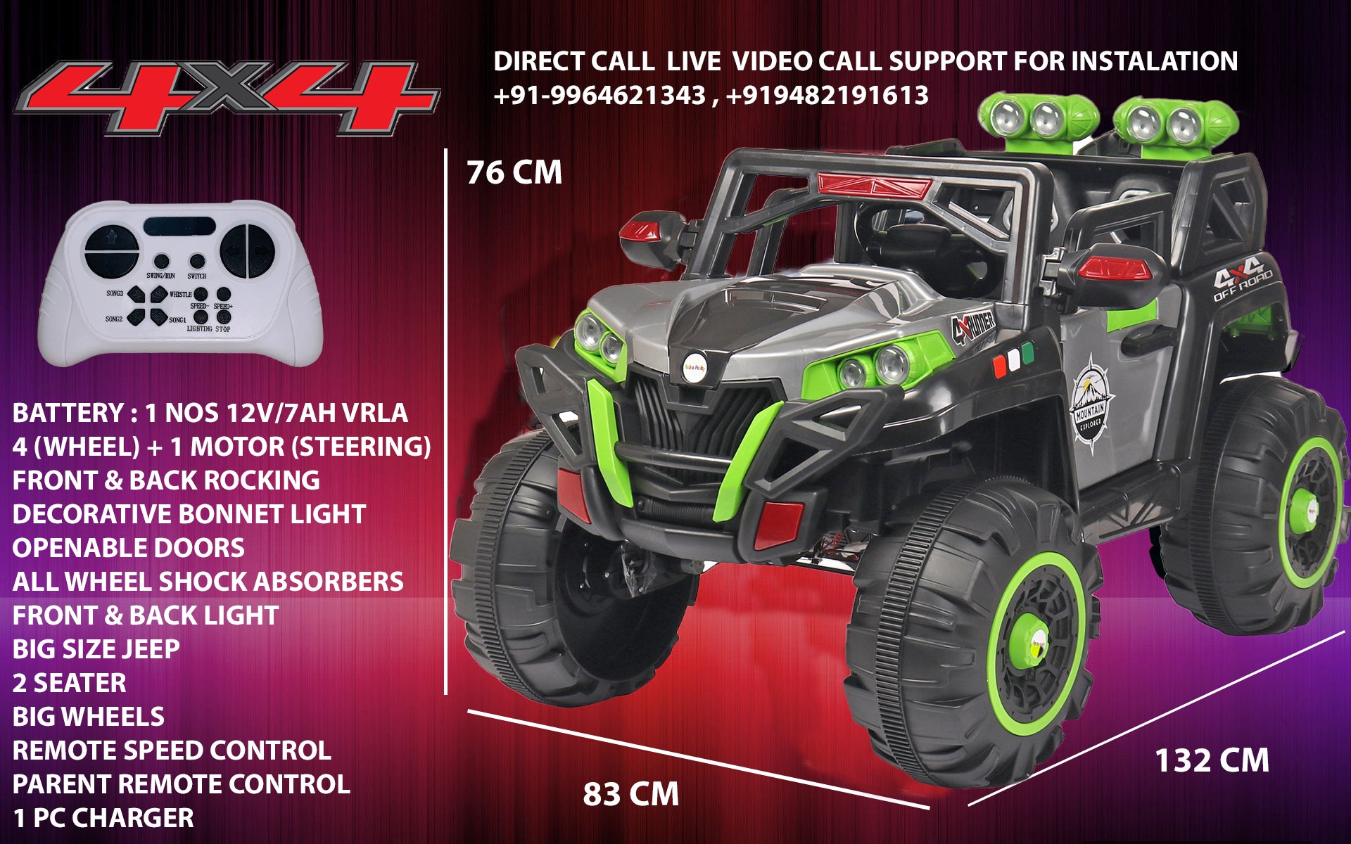Kids Big Size 4x4 Battery Operated Electric Jeep For 1-8 Years Boys & Girls | 3 Mode Control Remote + Mobile App + Manual Drive Kids Big Size 4x4 Battery Operated Electric Jeep For 1-8 Years Boys & Girls | 3 Mode Control Remote + Mobile App + Manual Drive